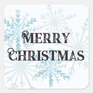 Adesivo Quadrado Feliz Natal Minimalista Floco de Neve Azul Claro