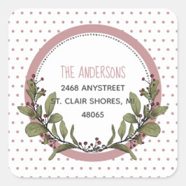 Adesivo Quadrado Feliz Natal Mistletoe Wreath Endereço de Devolução