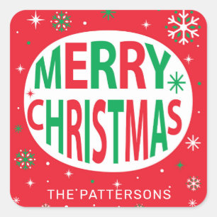 Adesivo Quadrado Feliz Natal Moderno Feriado Vermelho Personalizado