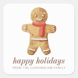 Adesivo Quadrado Feliz Natal Moderno Homem Gingerpão de Aquarela