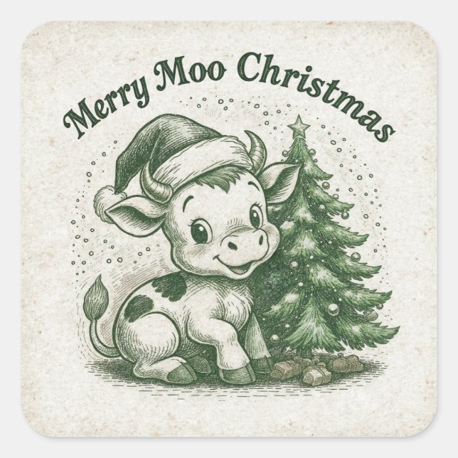Adesivo Quadrado Feliz Natal Moo (Frente)
