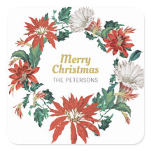 Feliz Natal Nome Floral Poinsettia Wreath