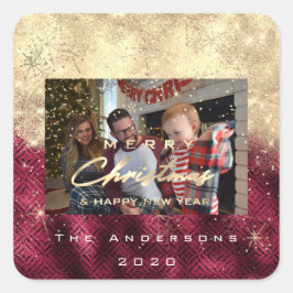 Adesivo Quadrado Feliz Natal Novo Beet Fotográfico Dourado de Liter