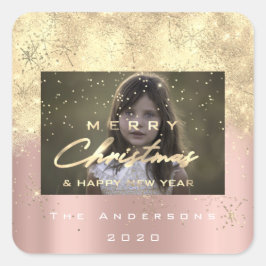 Adesivo Quadrado Feliz Natal Novo Esmagamento Dourado de Fotos da S
