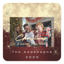 Feliz Natal Novo Maroon de Foto Dourada Glitter