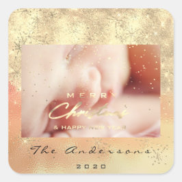 Adesivo Quadrado Feliz Natal Novo Ombre de Foto Glitter Dourado
