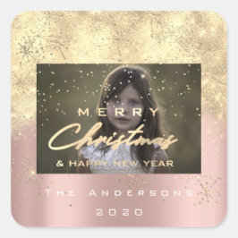 Adesivo Quadrado Feliz Natal Novo Sepia Dourado Rosa de Foto Glitte