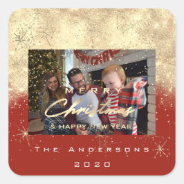 Adesivo Quadrado Feliz Natal Novo Sepia Dourado Vermelho Foto Glitt