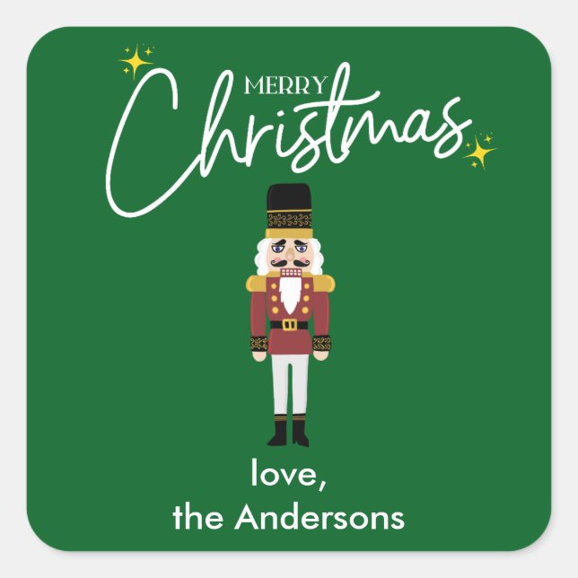 Adesivo Quadrado Feliz Natal Nutcracker Personalize Sticker (Frente)