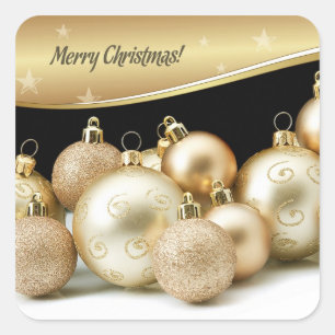 Adesivo Quadrado Feliz Natal. Ouro Balls Gift Stickers
