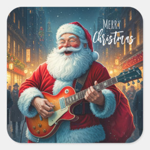 Adesivo Quadrado Feliz Natal Papai Noel Tocando Violão