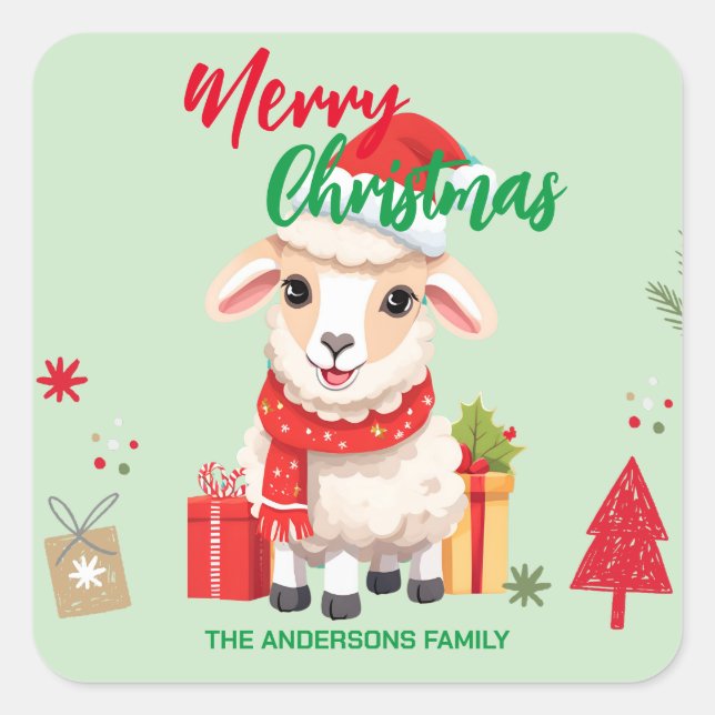 Adesivo Quadrado Feliz Natal Papais noeis de carneiro de carneiro (Frente)