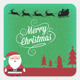 Adesivo Quadrado Feliz Natal Papais noeis Reindeer Snowflakes Verde