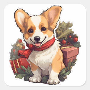 Adesivo Quadrado Feliz Natal para Corgi