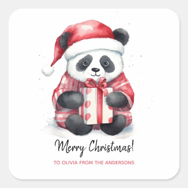 Adesivo Quadrado Feliz Natal para Papais noeis de Panda (Frente)