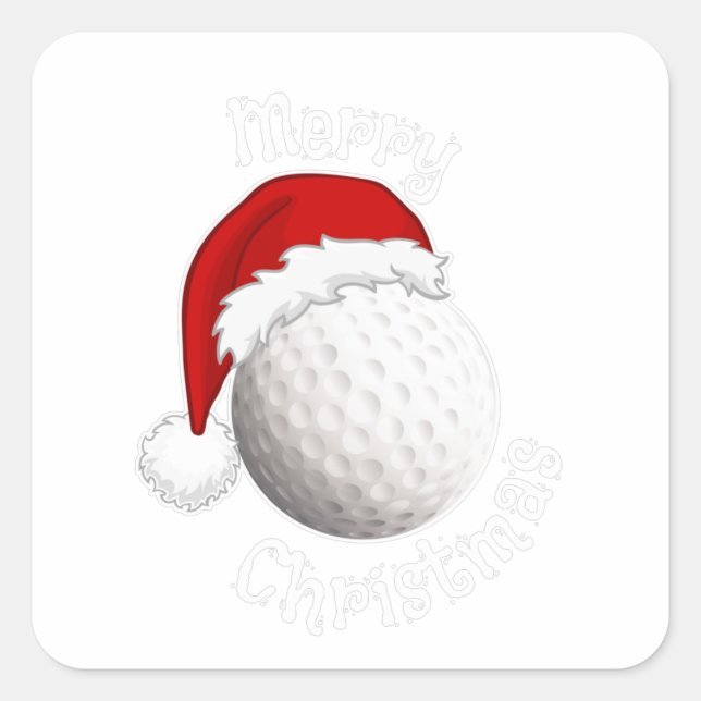 Adesivo Quadrado Feliz Natal para todos os fãs de Golfe e jogadores (Frente)