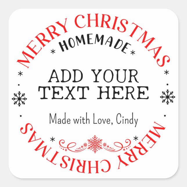 Adesivo Quadrado Feliz Natal Personalizado Adicionar Texto Homemade (Frente)