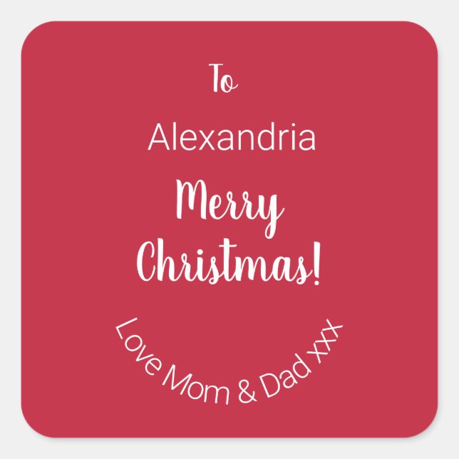 Adesivo Quadrado Feliz Natal Personalizado Da Mãe E Pai (Frente)