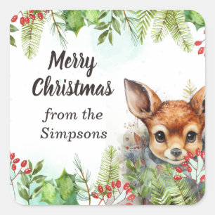 Adesivo Quadrado Feliz Natal Personalizado Do Nome Deer