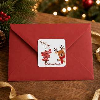 Adesivo Quadrado Feliz Natal Personalizado Fofa Rena Feriado