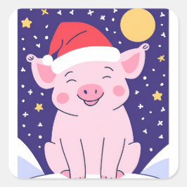 Adesivo Quadrado Feliz Natal Piglet com chapéu de Papai Noel