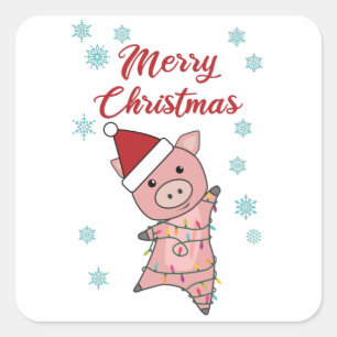 Adesivo Quadrado Feliz Natal Piglet Pig Snow Winter