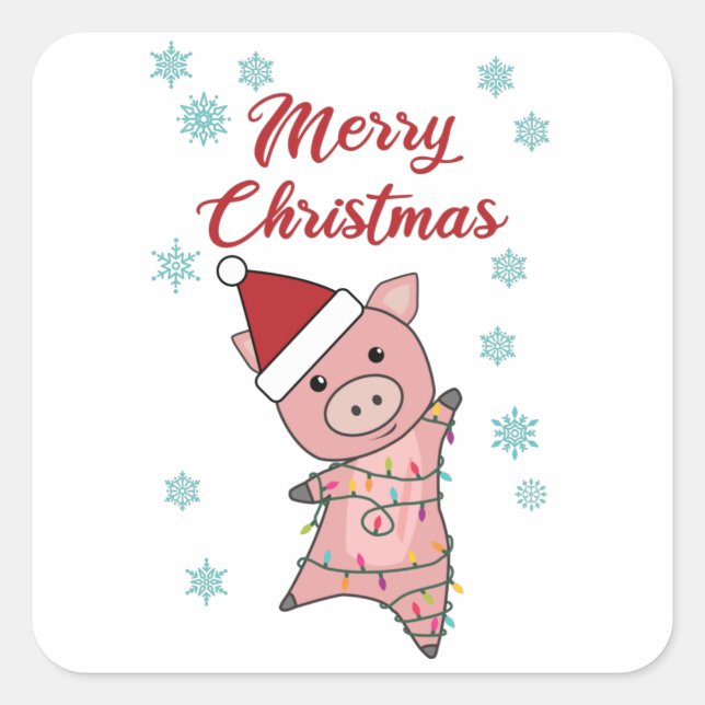 Adesivo Quadrado Feliz Natal Piglet Pig Snow Winter (Frente)