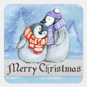 Adesivo Quadrado Feliz Natal Pinguins