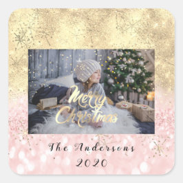 Adesivo Quadrado Feliz Natal Pink Dourado Stars Glitter Foto Spar