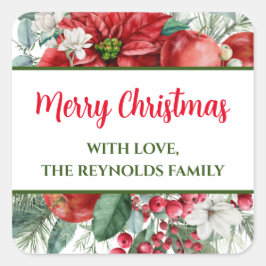 Adesivo Quadrado Feliz Natal Poinsettia Floral Favor