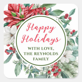 Adesivo Quadrado Feliz Natal Poinsettia Floral Favor