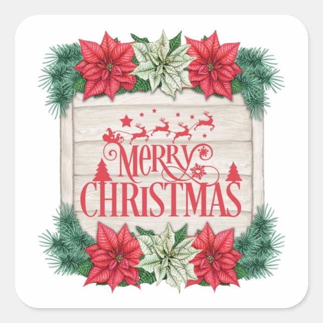 Adesivo Quadrado Feliz Natal Poinsettia Flowers (Frente)