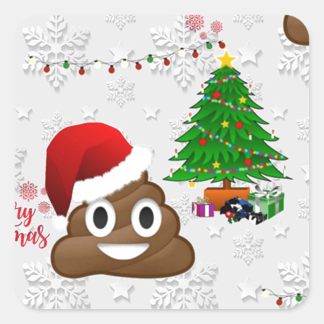 Adesivo Quadrado feliz natal poo emoji (Frente)