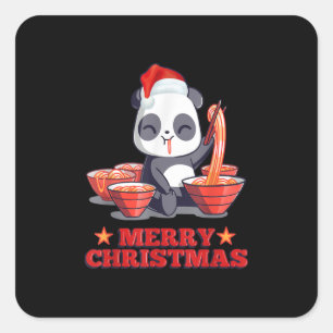 Adesivo Quadrado Feliz Natal - Ramen Panda Noodles Japoneses
