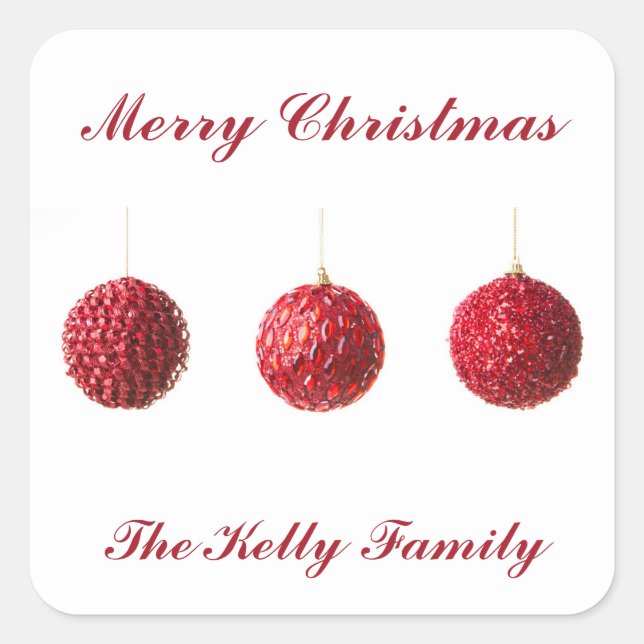Adesivo Quadrado Feliz Natal Red Balls com texto (Frente)