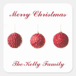 Adesivo Quadrado Feliz Natal Red Balls com texto