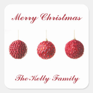 Adesivo Quadrado Feliz Natal Red Balls com texto