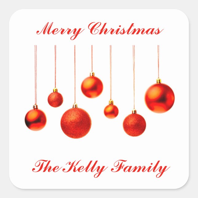 Adesivo Quadrado Feliz Natal Red Balls com texto (Frente)
