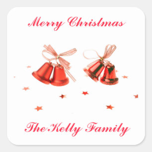 Adesivo Quadrado Feliz Natal Red Bells decoração com texto