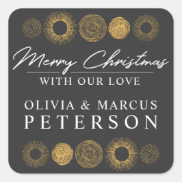 Adesivo Quadrado Feliz Natal Retro Feriado Dourado Burst Gift