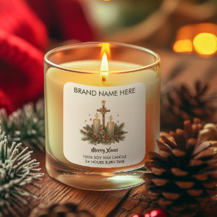 Adesivo Quadrado Feliz Natal Rótulos de Velas Festivas
