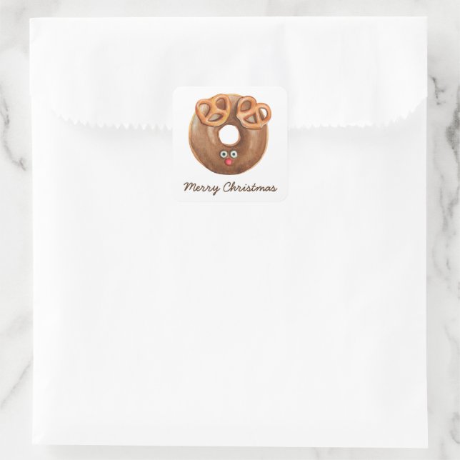 Adesivo Quadrado Feliz Natal Rudolph Reindeer Rosquinha (Bolsa)