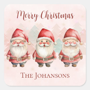 Adesivo Quadrado Feliz Natal Santas Fofos