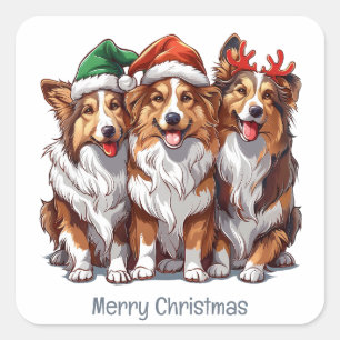 Adesivo Quadrado Feliz Natal Shetland Sheepdog