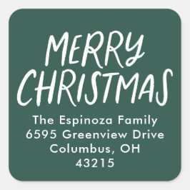 Adesivo Quadrado Feliz Natal, simples endereço de retorno verde