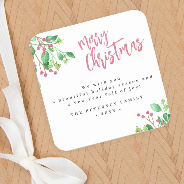 Adesivo Quadrado Feliz Natal - simples nome de família moderna (Criador carregado)