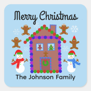 Adesivo Quadrado Feliz Natal Snowman e House #3 Stickers
