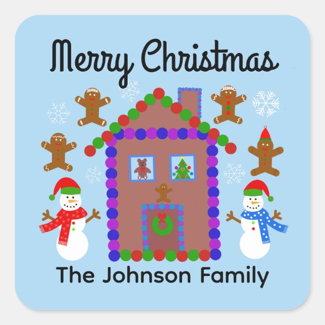 Adesivo Quadrado Feliz Natal Snowman e House #3 Stickers (Frente)