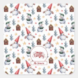 Adesivo Quadrado Feliz Natal Snowman Snowflakes Monograma