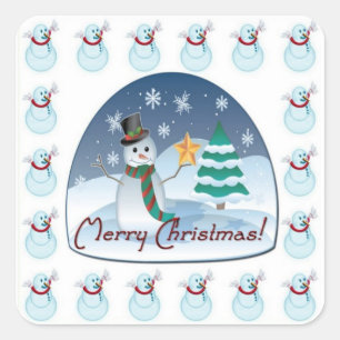 Adesivo Quadrado Feliz Natal Snowman Stickers